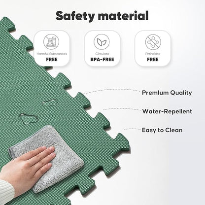 Home Gym Mat, Puzzle Exercise Mat, EVA Interlocking Foam Floor Tiles for Home Workout Equipment and Kids' Play Areas - Blue, 24 in x 24 in x ½ in - (Green, 24 Pack(96 SQ FT))
