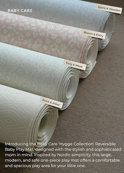 Baby Care Play Mat (Large, Hygge - Spore & Wooden) 82'' x 55'' Original One-Piece Reversible Rollable Waterproof Play Mat for Infants, Babies, Toddler, and Kids