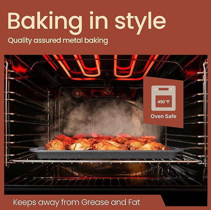 Cookie Sheet with Wire Rack Set, 2-Piece Nonstick Gray Marble Carbon Steel Pan