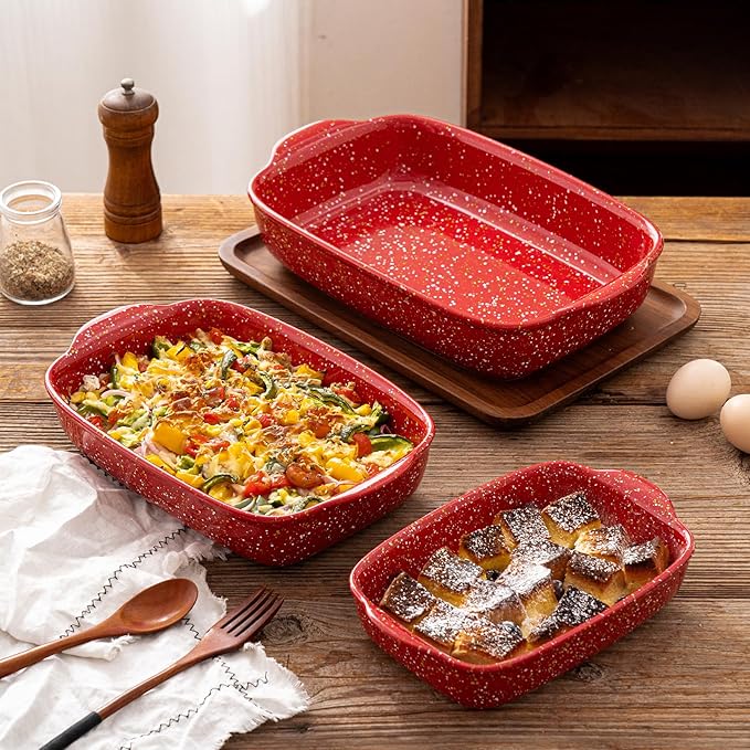 3-Pack Ceramic Lasagna Pan, Heavy-Duty Rectangular Baking Dishes, High Heat