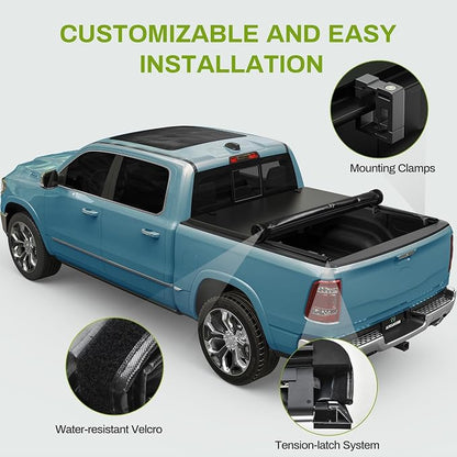 AUTOSAVER88 Soft Roll Up Truck Bed Tonneau Cover Fit for 2002-2024 Dodge Ram 1500 (Classic ONLY), Fit for 2003-2026 Dodge Ram 2500 3500 6.4ft Bed w/o RamBox