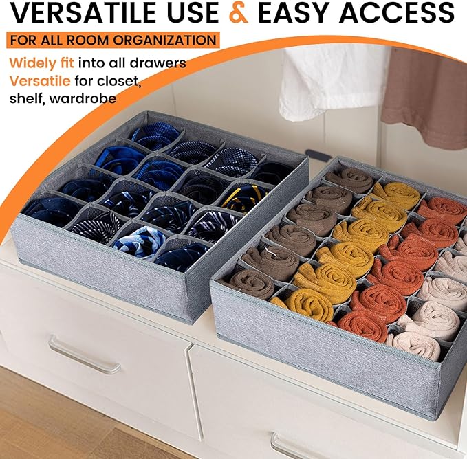 Criusia 3 Pack Sock Underwear Drawer Organizer Dividers, 64 Cell Fabric