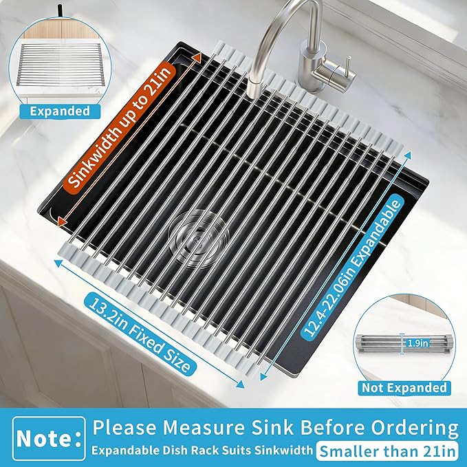 Expandable Roll-UP Dish Drying Rack-Large 304 Stainless Steel Dish Drainer Over