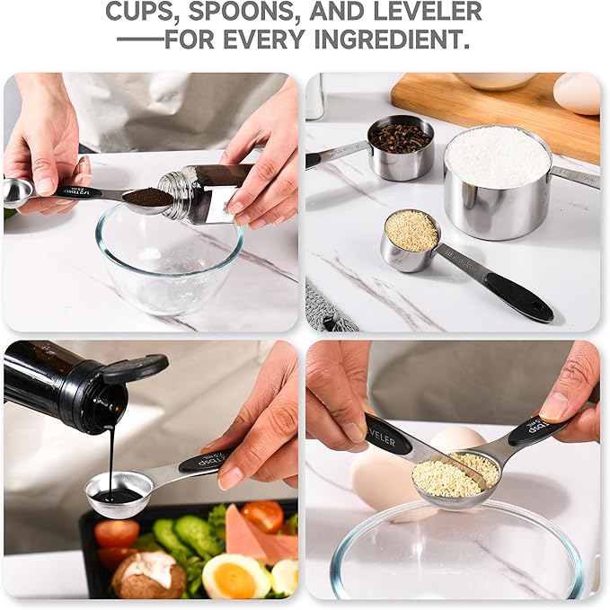 Magnetic Measuring Cups and Spoons Set, Strong N45 Magnets, 304 Stainless Steel
