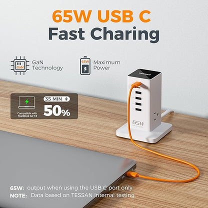 USB Charging Station for Multiple Devices PD 65W, TESSAN 9-in-1 USB C Charger