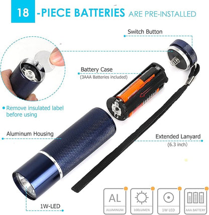 FASTPRO 6-Pack Flashlights Set, Aluminum LED Flashlights with AAA Batteries Included & Pre-Installed, Super Bright for Party Favors, Holiday Gifts, Camping, Hurricane Supplies