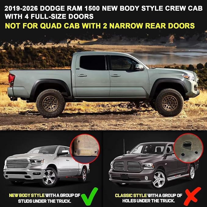 BINARY STAR 6 Inch Running Boards Compatible with 2019-2026 Ram 1500 Crew Cab (excl. 2500/3500/Classic), Ram 1500 Rock Sliders Nerf Bars Step Bars Made with High Light Stainless Steel.