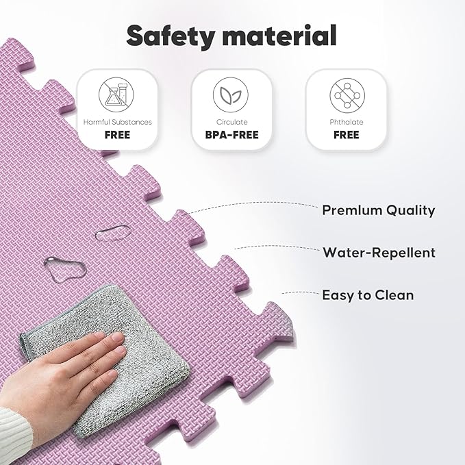 Home Gym Mat, Puzzle Exercise Mat, EVA Interlocking Foam Floor Tiles for Home Workout Equipment and Kids' Play Areas - Blue, 24 in x 24 in x ½ in - (Pink, 12 Pack (48 SQ FT))