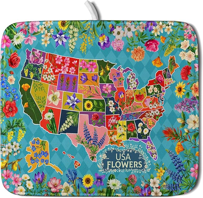 Flower Map Dish Drying Mat American Floral Decoration Coffee Mat