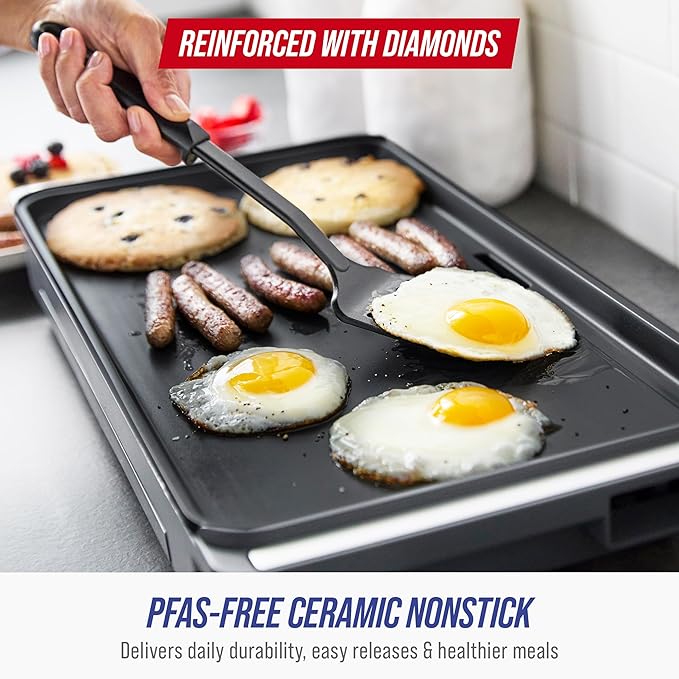 Blue Diamond 20” x 10.5” Extra Large Electric Griddle, Healthy Ceramic Nonstick