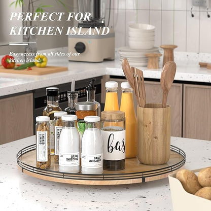 24" Lazy Susan Oak Wood Turntable Organizer