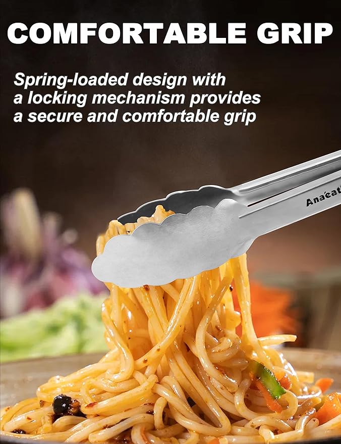 Anaeat 3 Pack 7" Mini Stainless Steel Cooking Tongs