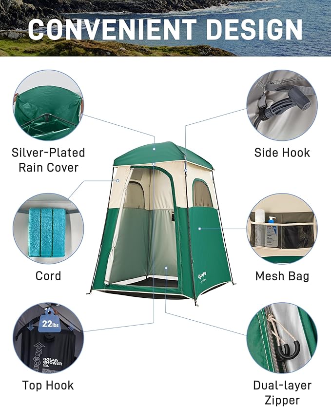 KingCamp Shower Tent, Portable Privacy Tent Outdoor Camping 1/2 Room Toilet Tents with Shower Bag & Dressing Room for Beach, Camping & Hiking