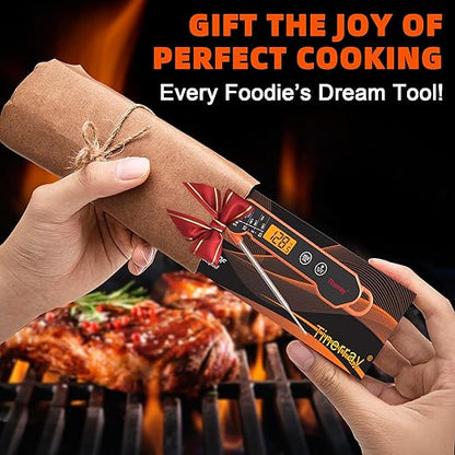 Digital Meat Thermometer Instant Read - Ultra Fast 1s Reading, Waterproof with Backlight & Motion Sensor for BBQ, Grilling, Smoker, Candy, Oil (Orange)