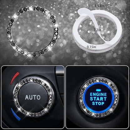 CAR PASS 23 PCS Bling Diamond Car Accessories Set for Women, Leather Seat Covers Full Set Floor Mats Steering Wheel Cover, Coasters Seat Belt Covers Phone Holder Universal Fit Car SUV Truck Van Black