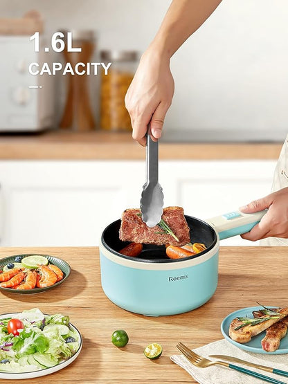 Hot Pot Electric With Steamer, 1.6L Ramen Cooker Non-Stick Sauté Pan