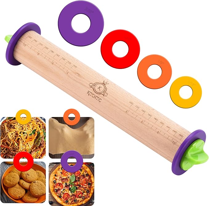 Kitchtic Rolling Pin with Thickness Rings