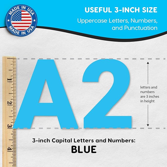 209 Pcs 3" Blue Bulletin Board Letters & Numbers, Capital Letters, Numbers, Punctuation, US Made Card Stock Punch Out Letters for Poster, Bulletin Board, Classroom - Precut Letters & Numbers