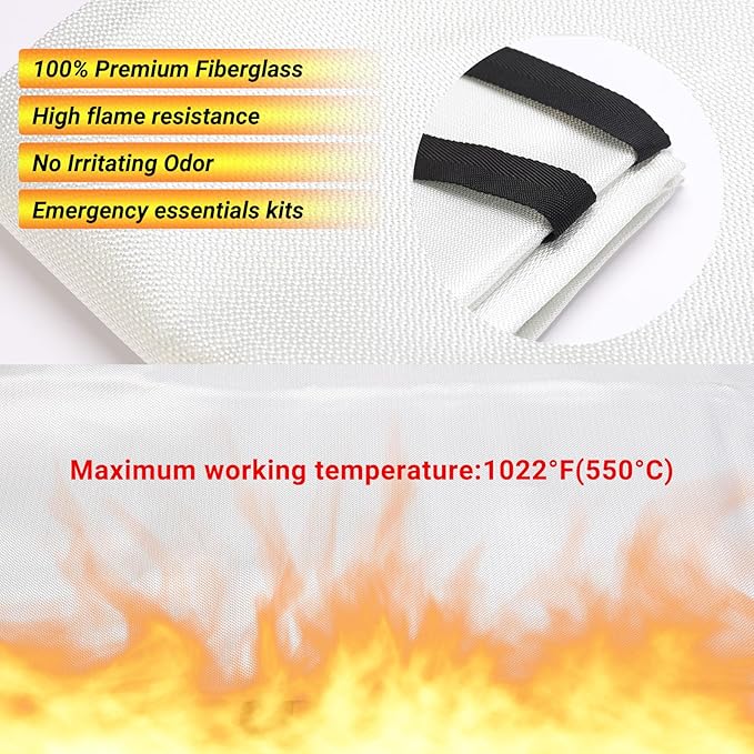 Heavy-Duty Emergency Fire Blanket, 2 Pack ??Fireproof Fiberglass Blanket for Kitchen, Home, Car, Grill, Fireplace, Camping, Heat Shield, Grease Fires, Emergency Fire Suppression