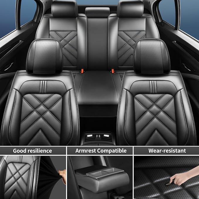Escape Car Seat Covers Custom Fit for Ford Escape 2001-2026, Premium Full Coverage Leather Automotive Seat Protectors, All Seasons Waterproof Breathable, Airbag Compatible (Full Set, Black)