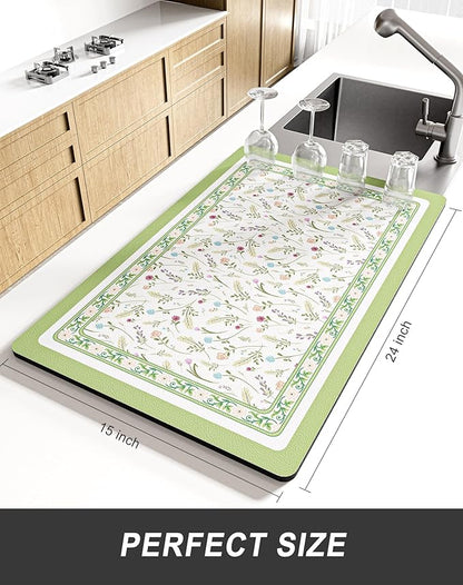Rnivvi Dish Drying Mat for Kitchen Counter, XL 15 x 24" Cute Flower Theme