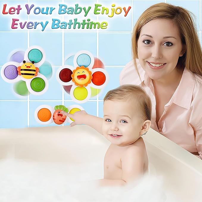 Fidget Sensory Toys for Airplane Travel Essential Activities, Suction Fidget Spinner for Babies Boy Girl Car Rides Montessori Bath Toy Gifts for 12+ Month Babies Toddlers 1 2 3 Year Old