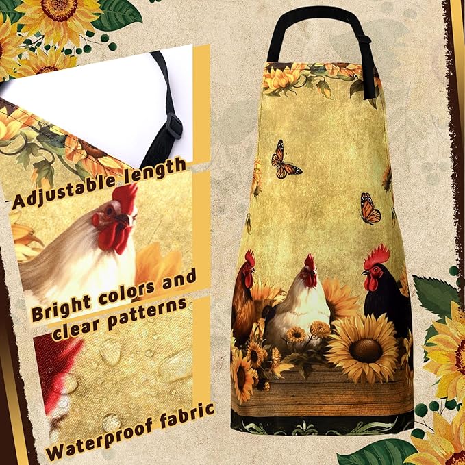 Geetery 4 Pcs Chicken Aprons for Women Rooster Print Apron Waterproof