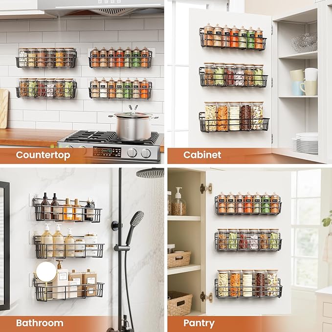 Mystozer Spice Rack Organizer Wall Mount, Hanging Spice Pantry Storage Shelf