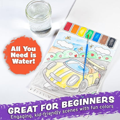 Imagination Works® Paint with Water Books for Kids, 3 Pack | Watercolor Coloring Book Set for Toddler Activities | Spillproof Kids Paint Palettes on Each Page (Jungle, Vehicles, Woodland)