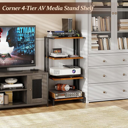 X-cosrack 16.5" Small 4-Tier AV Media Stand, Narrow Version Wooden Corner