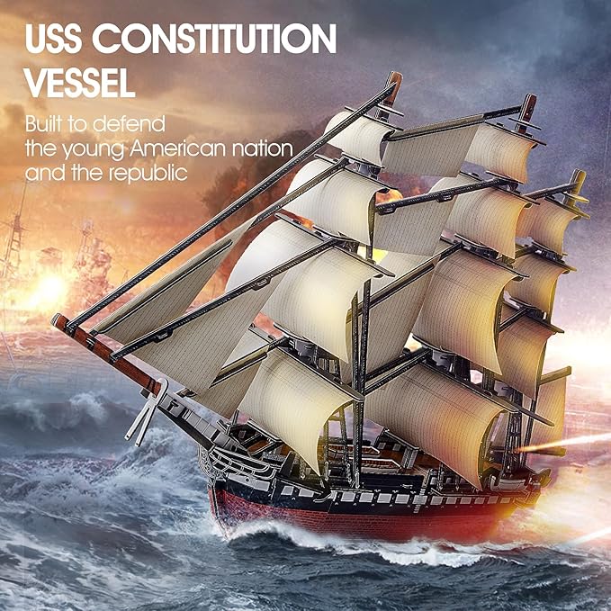 CubicFun 3D Ship Puzzles for USS Constitution Sailing Boat Models for Adults and Teens Toys, 193 Pieces