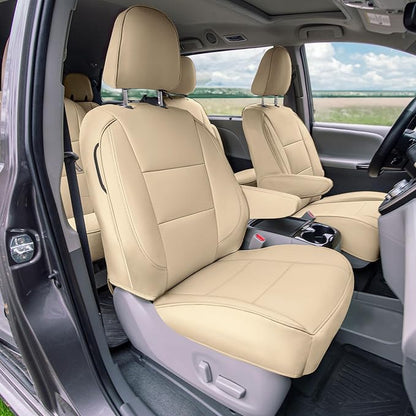 FH Group Custom Fit Car Seat Covers Specifically Made for 2011-2020 Toyota Sienna 8 Passenger, Car Seat Cover Full Set, Automotive Seat Covers in Solid Beige Faux Leather, Waterproof and Washable