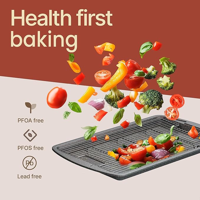 Cookie Sheet with Wire Rack Set, 2-Piece Nonstick Gray Marble Carbon Steel Pan
