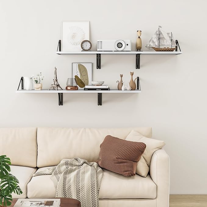 Heimlove Deep Floating Shelves for Wall, 12 Inch Deep Floating Shelves Set of 3