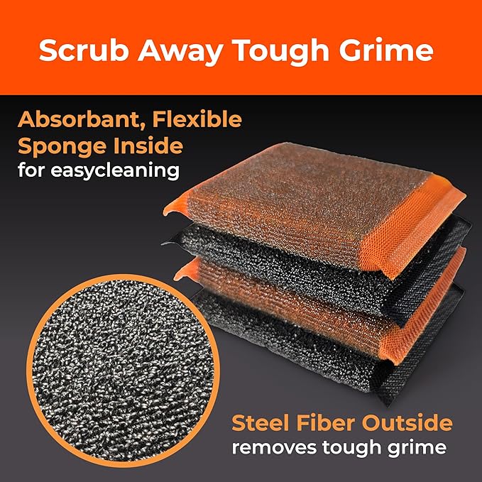 Heavy-Duty Steel Wool Scrubber Sponges 4 Pack – Stainless Steel Cleaning Pads
