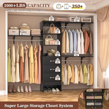 Armocity 96 Inches Closet System, 8FT Walk In Closet Organizer