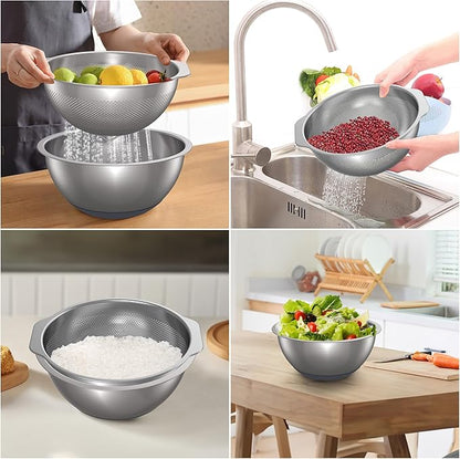 304 Stainless Steel Colander and Strainer, 5QT Large Capacity and 6QT Mixing