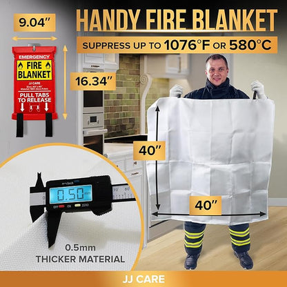 JJ CARE Fire Blanket ??7 Packs with Hooks and Gloves ??40??x 40??Fire Blankets Emergency for Home and Kitchen, High Heat Resistant and Flame Protection for Kitchen, Car, Office, Camping & Home Safety