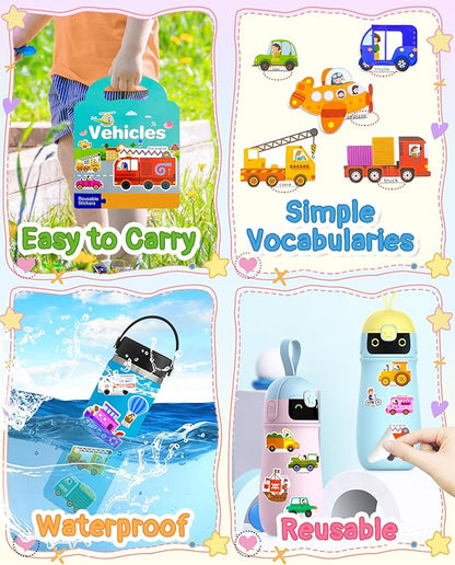 Benresive Reusable Sticker Books for Kids 2-4, Sticker Books for Toddlers 1-3 2-4, Toddler Travel Toys Activities Crafts Gifts - Vehicle