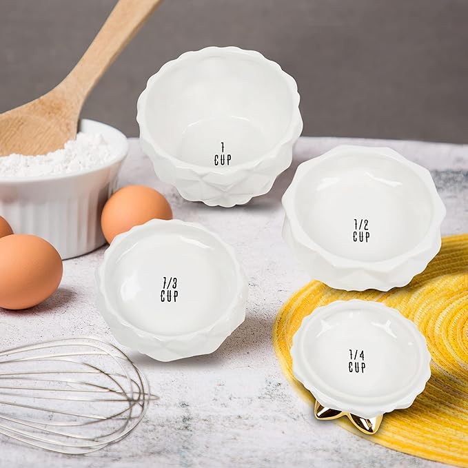 Set of 4 Decorative Pineapple Shaped Stackable Ceramic Kitchen Measuring Cups