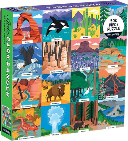 Little Park Ranger 500 Piece Family Puzzle from Mudpuppy - Beautifully Illustrated Portraits of U.S. National Parks, 20" x 20", Provides Hours of Puzzling Fun, Ages 8+, Puzzle Image Insert Included