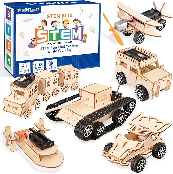 6-in-1 STEM Kits for Kids Age 8-12, Educational STEM Toys for Boys and Girls, Wooden Building Kit for Kids STEM Science Experiments Kit, Ideal Christmas Birthday Gifts for 8 9 10 11 12 13 Year Old
