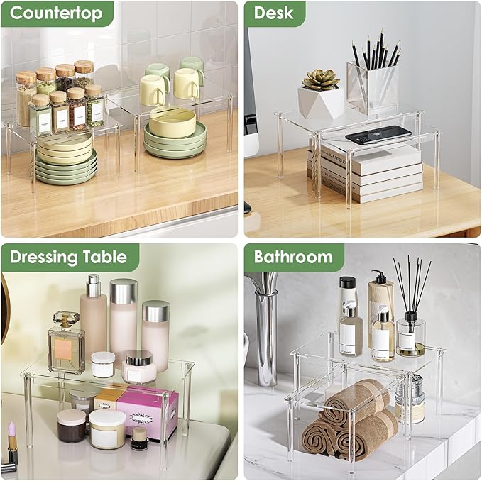 Delamu Clear Kitchen Cabinet Organizer, Stackable Cabinet Shelf