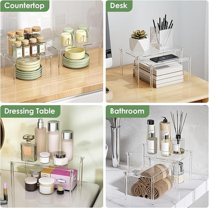 Delamu Clear Kitchen Cabinet Organizer, Stackable Cabinet Shelf