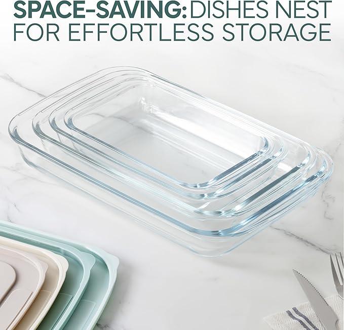 COOK WITH COLOR 8-Piece Deep Glass Baking Dish Set with Plastic Lids –