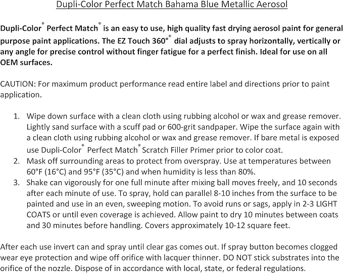 Dupli-Color Perfect Match Premium Automotive Paint, Bahama Blue (M), 8 oz