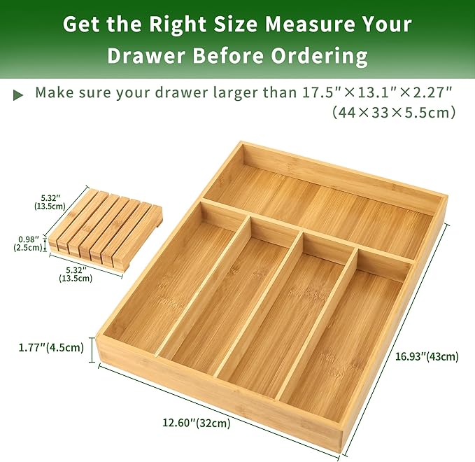 VaeFae Bamboo Silverware Organizer, Utensil Holder