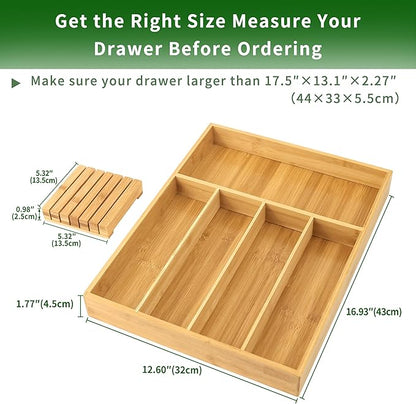 VaeFae Bamboo Silverware Organizer, Utensil Holder