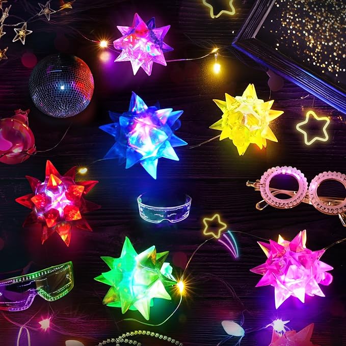 HONLYNE24 PCS Flashing Crystal Star Necklaces, Glow Necklaces Bulk Light up Party Favors, LED Glow in The Dark Necklaces for Kids Adults Birthday Glow Party Rave Halloween Goodie Bags Filler