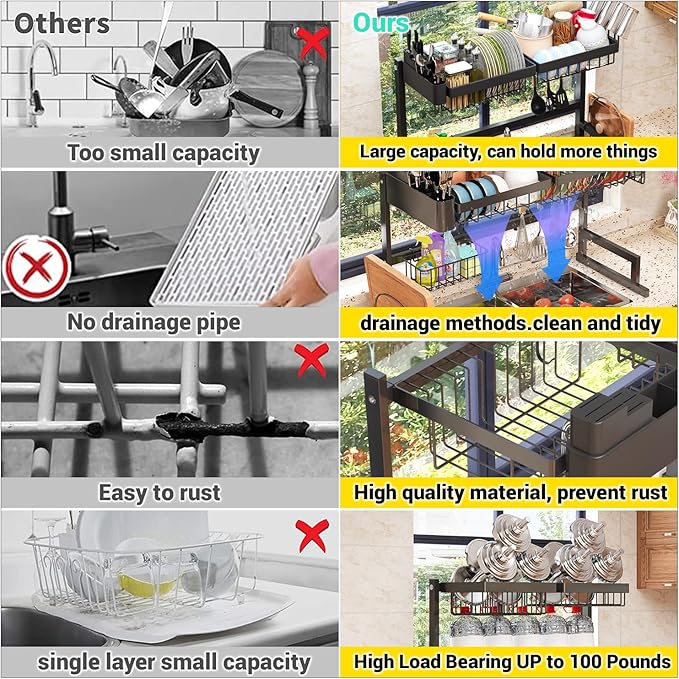 ilvvan Over Sink Dish Drying Rack Snap-On Design Large Dish Drainer Storage
